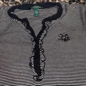 Polo by Ralph Lauren Black and White Striped Pajama Top